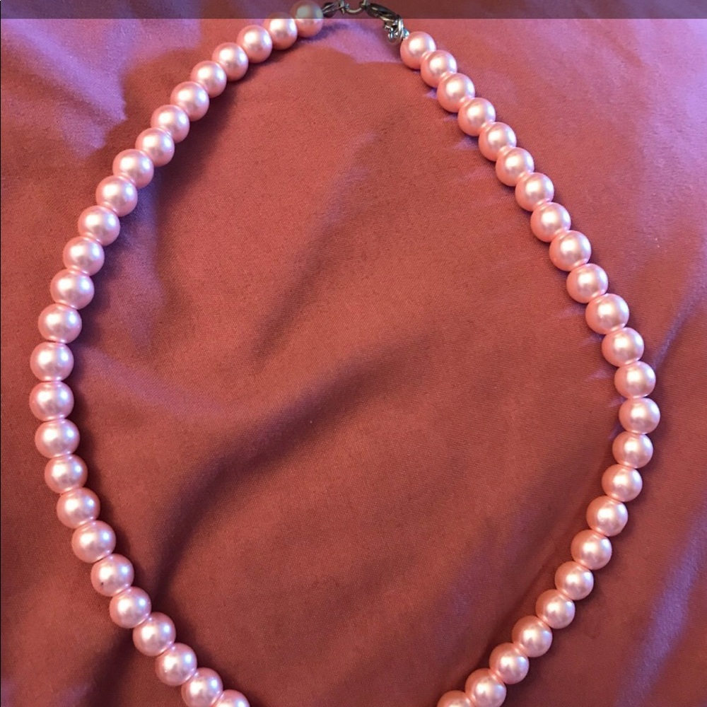 Faux Pearl Necklace- Pink